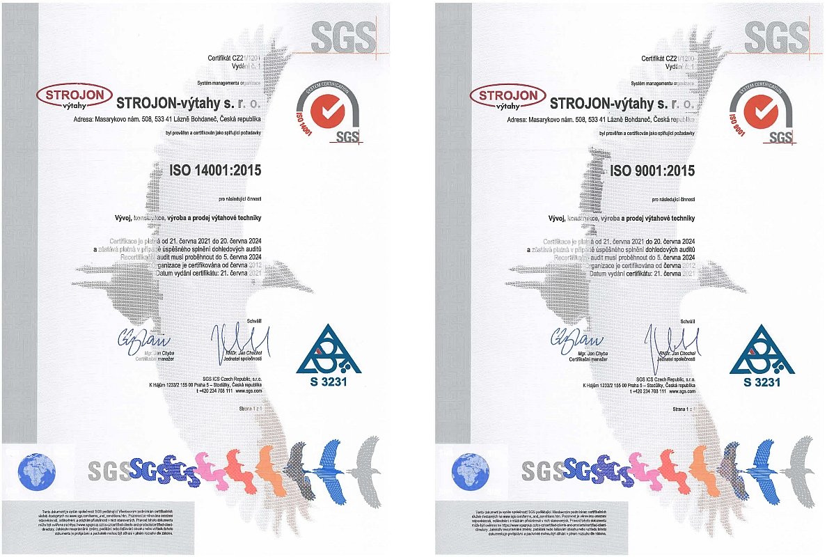 Certifikáty ISO 9001 a ISO 14001